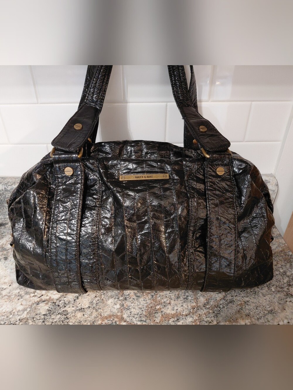 Matt & Nat Black Crinkled Vegan Leather Shoulder Bag Purse